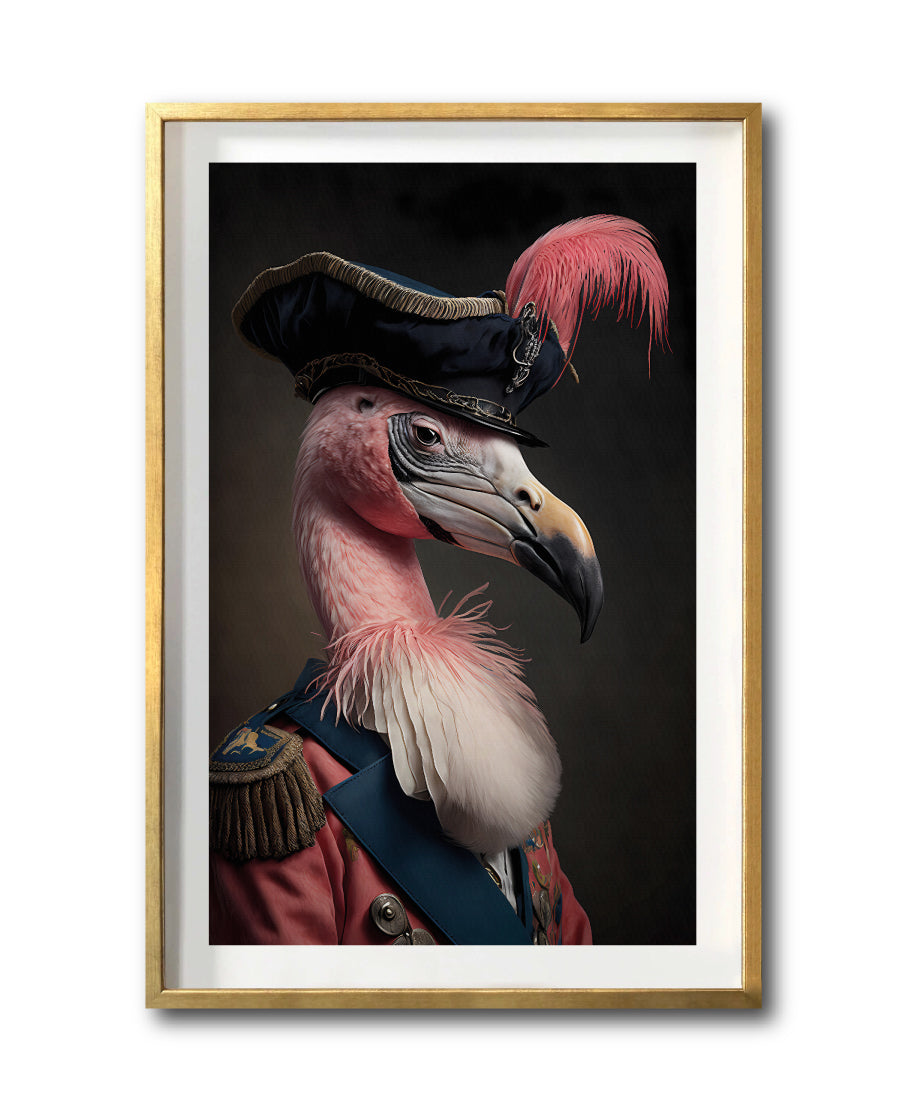 Cuadro Decorativo Animales Época 043 - Capitán Flamingo Vintage con Sombrero