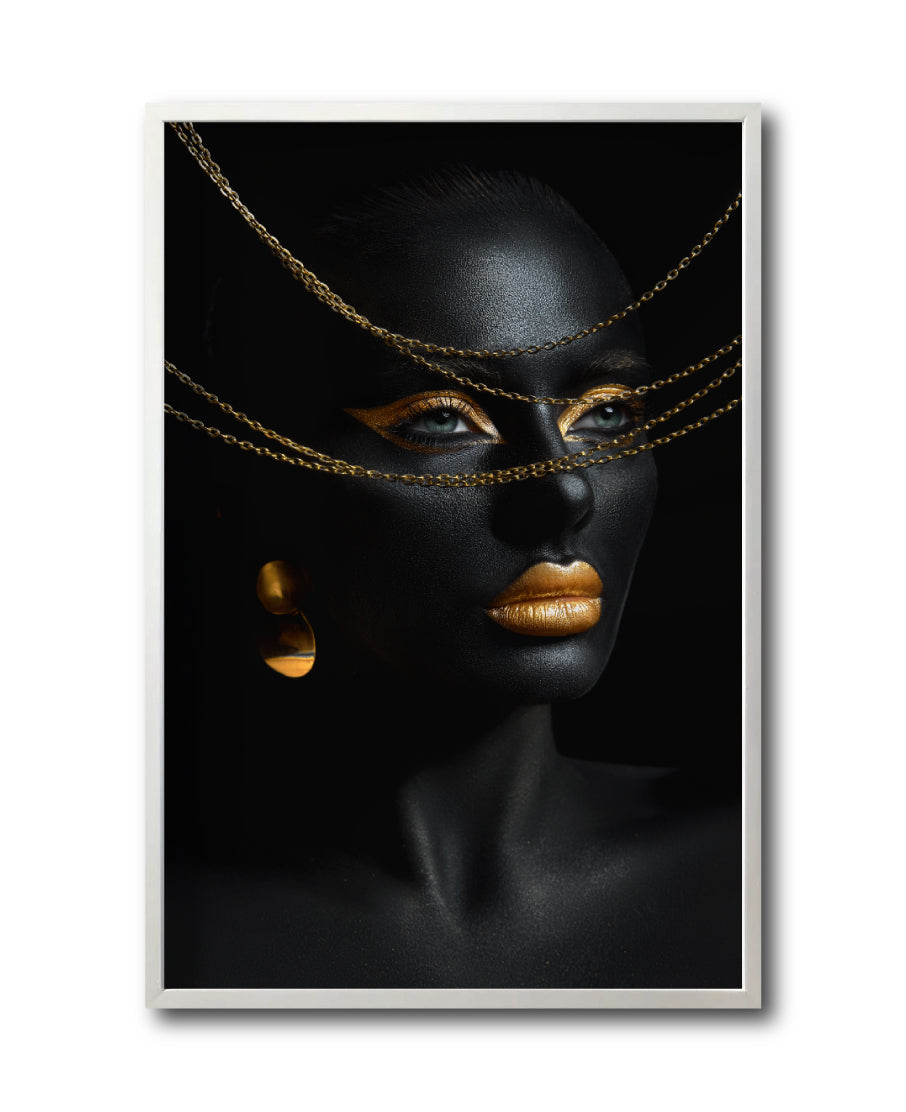 Cuadro Decorativo Black Woman 043 - Mujer Negra Africana con Joyas Doradas