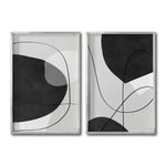 Cargar imagen en el visor de la galería, Set 2 Cuadros Decorativos Abstracto Negro Arena 043 - Arte Geométrico Lineal en Gris y Negro estilo Boho Minimalista
