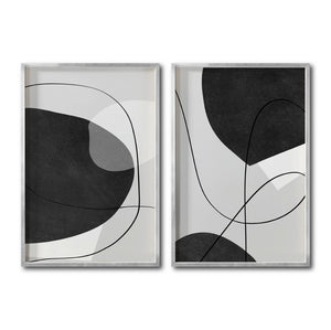 Set 2 Cuadros Decorativos Abstracto Negro Arena 043 - Arte Geométrico Lineal en Gris y Negro estilo Boho Minimalista