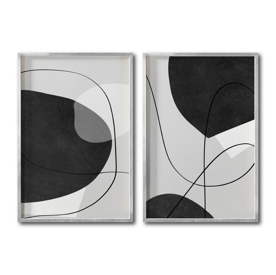 Set Cuadros Decorativos Abstracto Negro Arena 043 - Arte Geométrico Lineal en Gris y Negro estilo Boho Minimalista- Para Sala