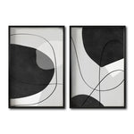 Cargar imagen en el visor de la galería, Set 2 Cuadros Decorativos Abstracto Negro Arena 043 - Arte Geométrico Lineal en Gris y Negro estilo Boho Minimalista
