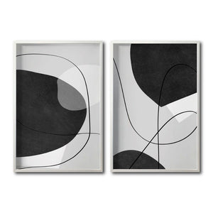 Set Cuadros Decorativos Abstracto Negro Arena 043 - Arte Geométrico Lineal en Gris y Negro estilo Boho Minimalista- Para Sala