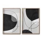 Cargar imagen en el visor de la galería, Set 2 Cuadros Decorativos Abstracto Negro Arena 043 - Arte Geométrico Lineal en Gris y Negro estilo Boho Minimalista
