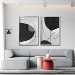 Cargar imagen en el visor de la galería, Set 2 Cuadros Decorativos Abstracto Negro Arena 043 - Arte Geométrico Lineal en Gris y Negro estilo Boho Minimalista
