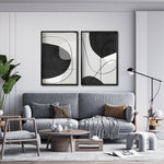 Cargar imagen en el visor de la galería, Set 2 Cuadros Decorativos Abstracto Negro Arena 043 - Arte Geométrico Lineal en Gris y Negro estilo Boho Minimalista
