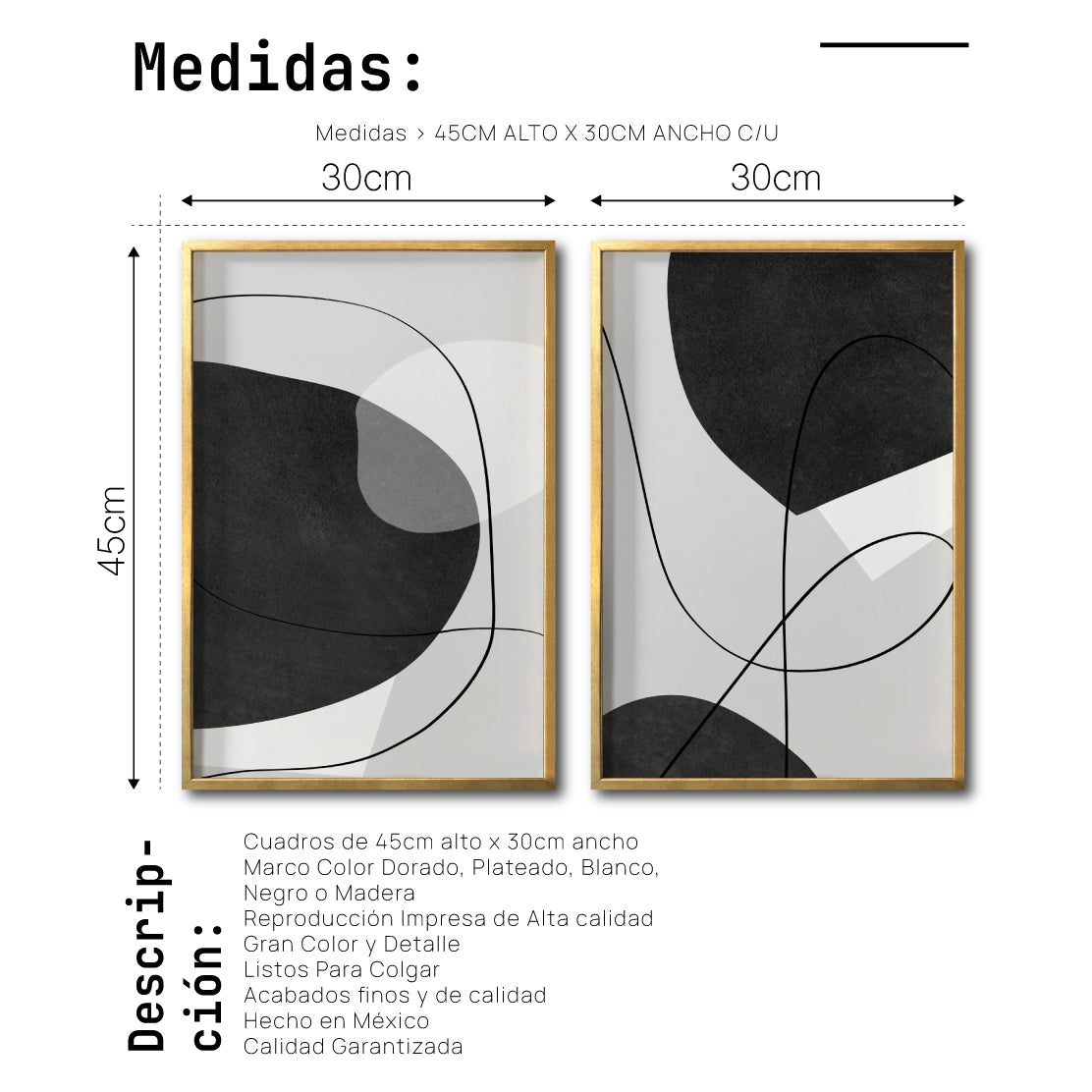 Set 2 Cuadros Decorativos Abstracto Negro Arena 043 - Arte Geométrico Lineal en Gris y Negro estilo Boho Minimalista