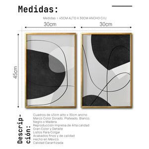 Set Cuadros Decorativos Abstracto Negro Arena 043 - Arte Geométrico Lineal en Gris y Negro estilo Boho Minimalista- Para Sala