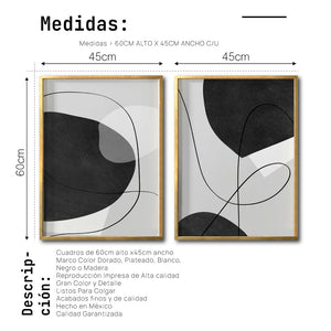 Set Cuadros Decorativos Abstracto Negro Arena 043 - Para Recámara