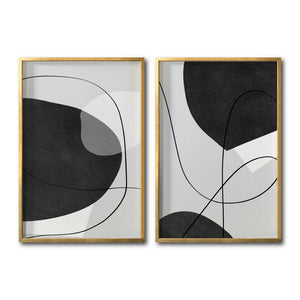 Set 2 Cuadros Decorativos Abstracto Negro Arena 043 - Arte Geométrico Lineal en Gris y Negro estilo Boho Minimalista