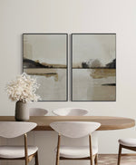Cargar imagen en el visor de la galería, Set Cuadros Decorativos Abstracto Negro Arena 2 - 216 - Diptico Minimalista Arte Moderno y Elegante Tonos Beige y Negro
