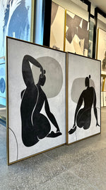 Cargar imagen en el visor de la galería, Set  2 Cuadros Decorativos Abstracto Negro Arena 021 - Arte Boho Siluetas Femeninas-Diptico
