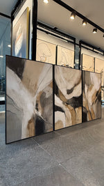 Cargar imagen en el visor de la galería, Set Cuadros Decorativos Abstracto Negro Arena 2 - 206 - Triptico Minimalista Arte Moderno y Elegante Estilo Nordico en Tonos Neutros
