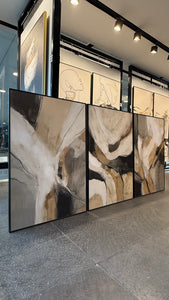 Set Cuadros Decorativos Abstracto Negro Arena 2 - 206 - Triptico Minimalista Arte Moderno y Elegante Estilo Nordico en Tonos Neutros