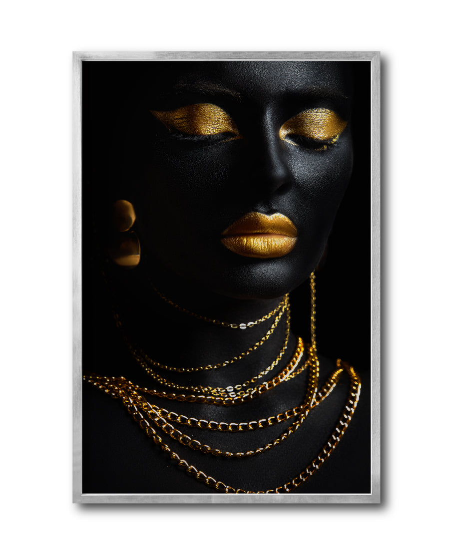 Cuadro Decorativo Black Woman 044 - Mujer Negra Africana con Joyas Doradas