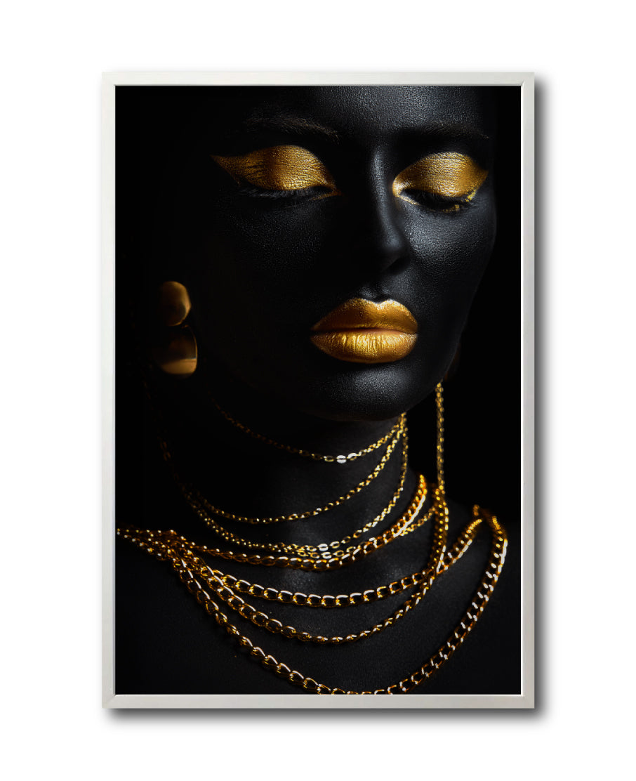 Cuadro Decorativo Black Woman 044 - Mujer Negra Africana con Joyas Doradas