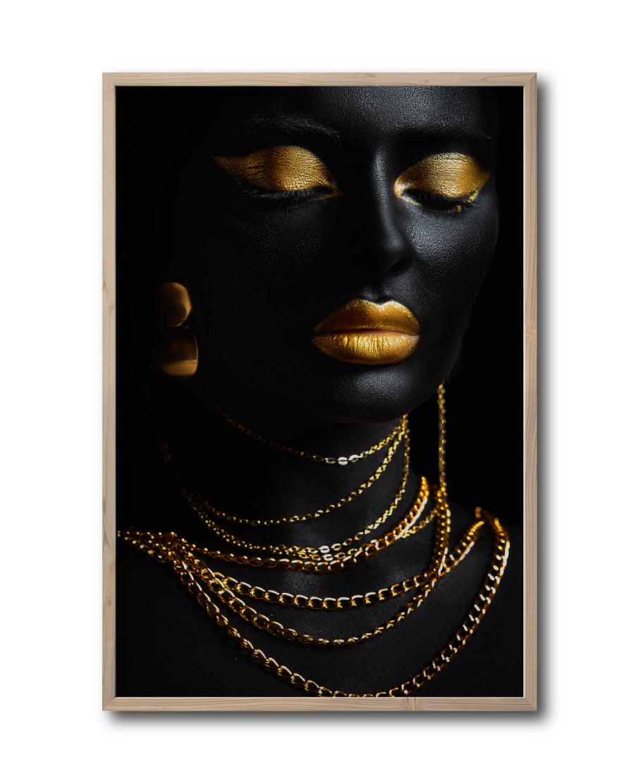 Cuadro Decorativo Black Woman 044 - Mujer Negra Africana con Joyas Doradas