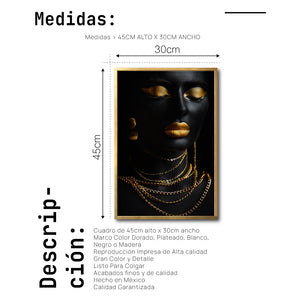 Cuadro Decorativo Black Woman 044 - Mujer Negra Africana con Joyas Doradas