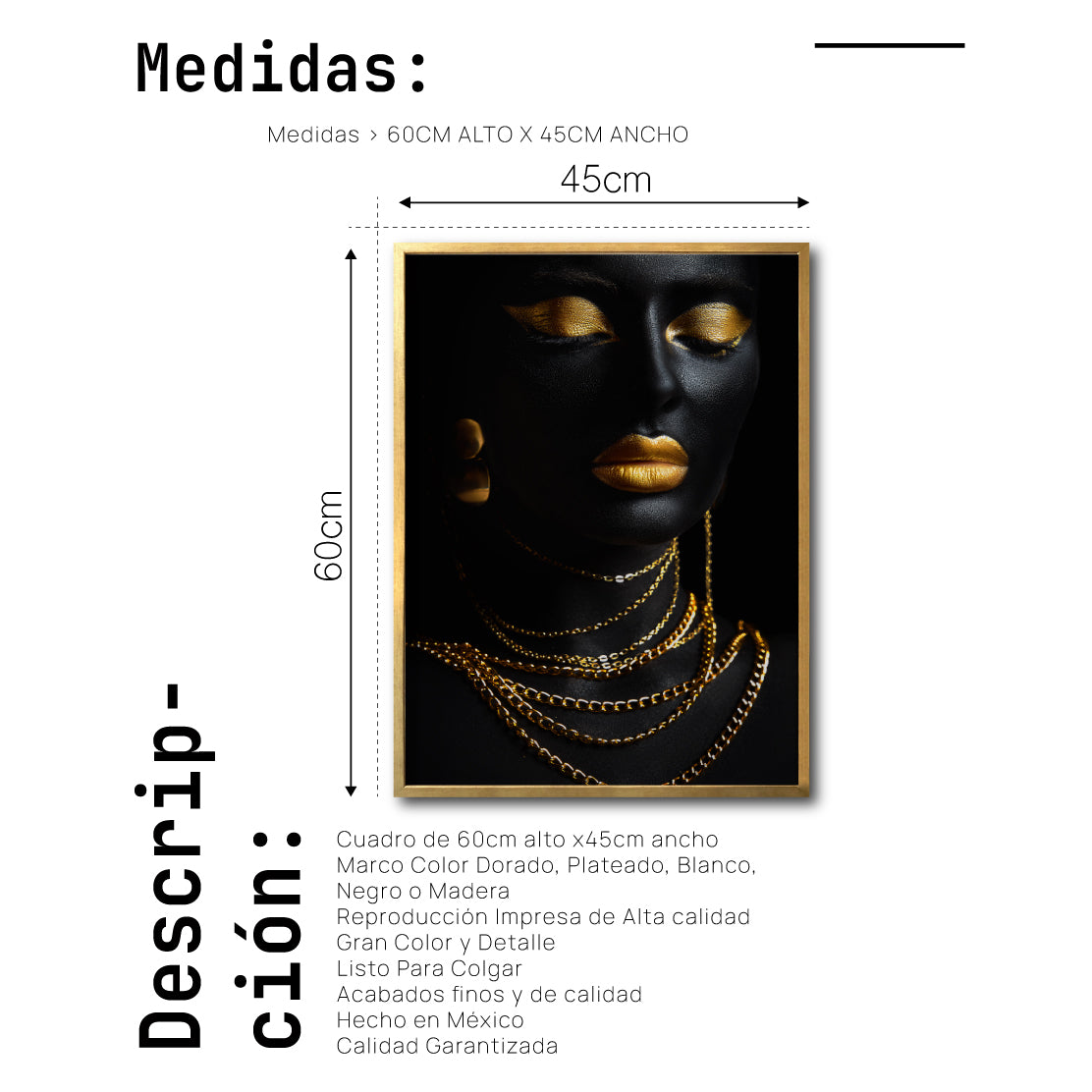 Cuadro Decorativo Black Woman 044 - Mujer Negra Africana con Joyas Doradas