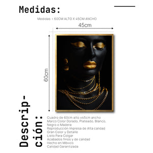 Cuadro Decorativo Black Woman 044 - Mujer Negra Africana con Joyas Doradas