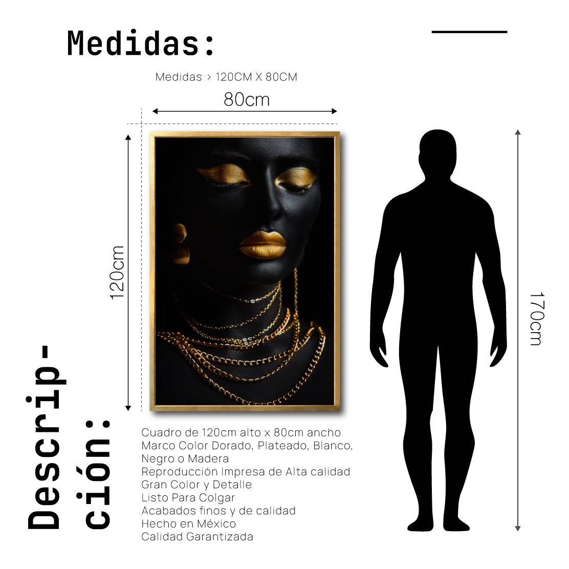 Cuadro Decorativo Black Woman 044 - Mujer Negra Africana con Joyas Doradas