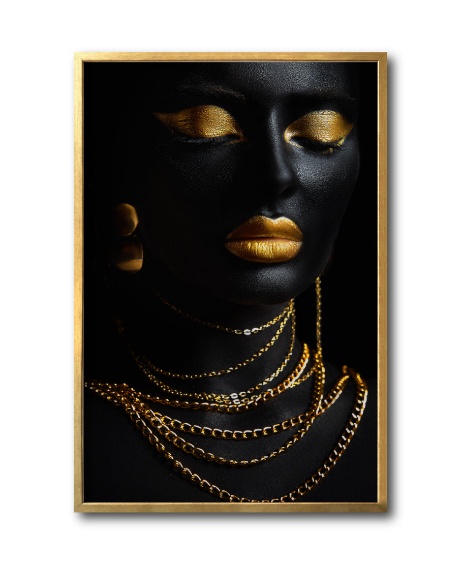 Cuadro Decorativo Black Woman 044 - Mujer Negra Africana con Joyas Doradas