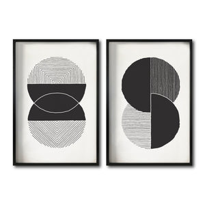 Set 2 Cuadros Decorativos Abstracto Negro Arena 044 - Arte Geométrico Círculos en Negro