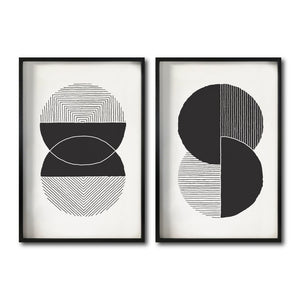 Set Cuadros Decorativos Abstracto Negro Arena 044 - Arte Geométrico Círculos en Negro - Para Sala