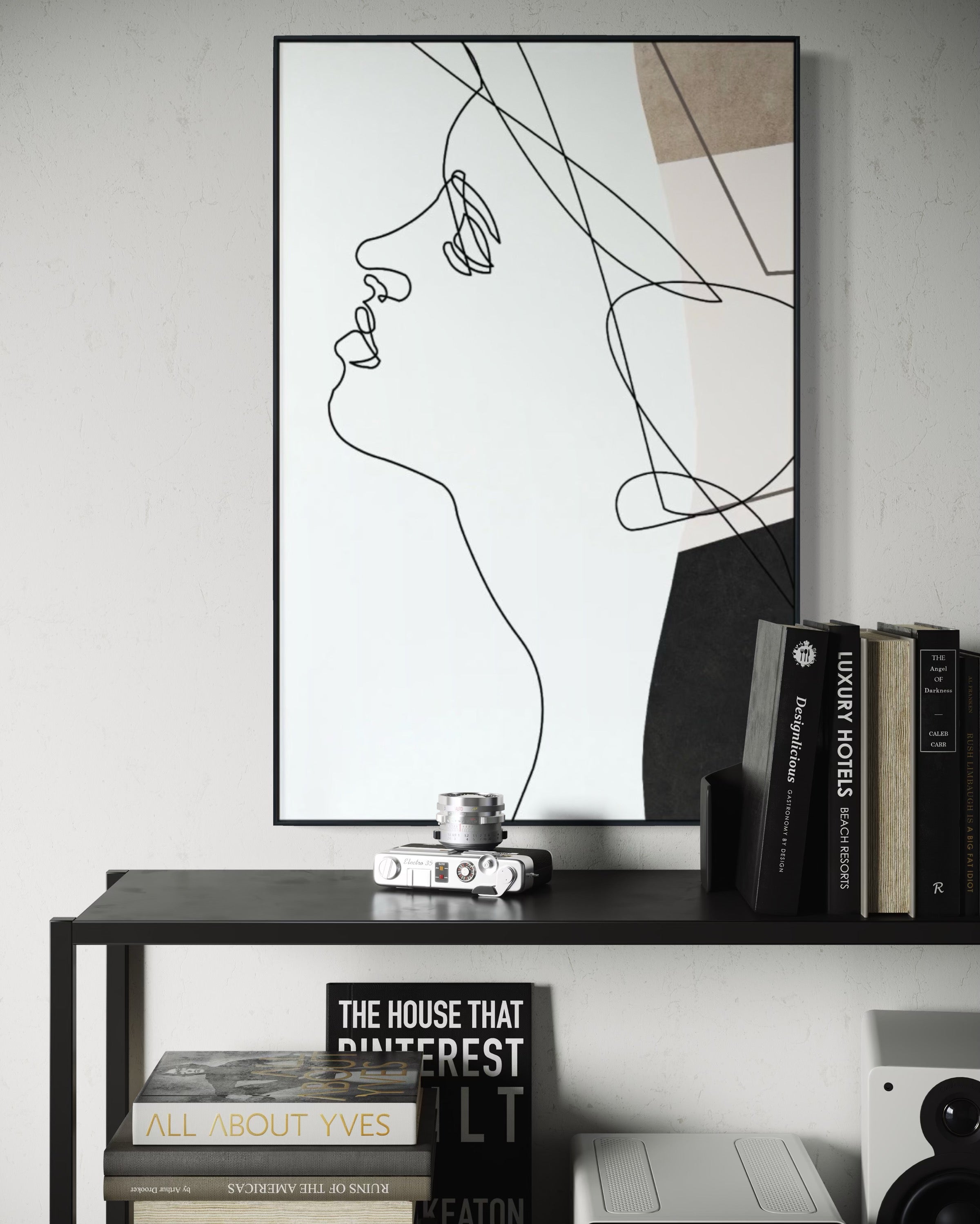 Cuadro Decorativo Abstracto Negro Arena 2-242 Silueta Femenina Arte Lineal Moderno y Minimalista Estilo Nordico Tonos Neutros