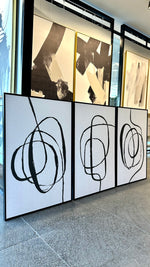 Cargar imagen en el visor de la galería, Set 3 Cuadros Decorativos Abstracto Negro Arena 050 - Estilo Boho Minimalista Trazo Línea Continua-Triptico

