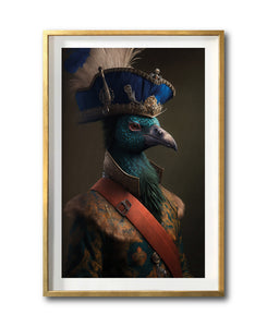 Cuadro Decorativo Animales Época 045 - Caballero Pavo Real Vintage con sombrero