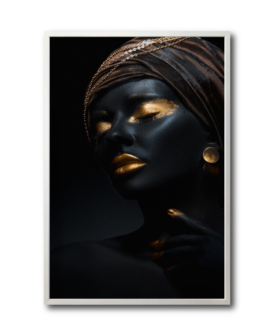 Cuadro Decorativo Black Woman 045 - Mujer Negra Africana con Joyas Doradas