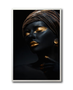 Cuadro Decorativo Black Woman 045 - Mujer Negra Africana con Joyas Doradas