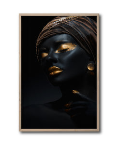 Cuadro Decorativo Black Woman 045 - Mujer Negra Africana con Joyas Doradas