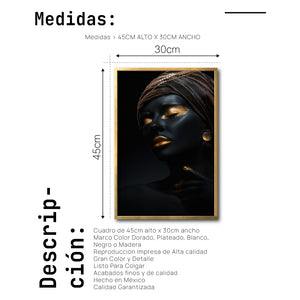 Cuadro Decorativo Black Woman 045 - Mujer Negra Africana con Joyas Doradas