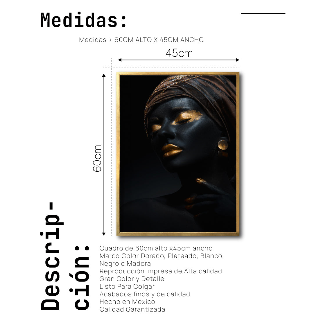 Cuadro Decorativo Black Woman 045 - Mujer Negra Africana con Joyas Doradas