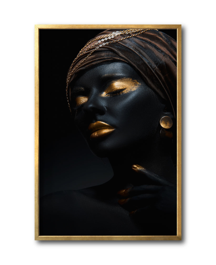 Cuadro Decorativo Black Woman 045 - Mujer Negra Africana con Joyas Doradas