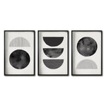 Cargar imagen en el visor de la galería, Set 3 Cuadros Decorativos Abstracto Negro Arena 045 - Arte Geométrico Círculos en Negro Estilo Boho Minimalista
