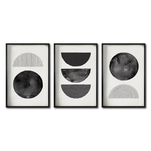 Set Cuadros Decorativos Abstracto Negro Arena 045 - Para Comedor