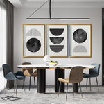 Cargar imagen en el visor de la galería, Set 3 Cuadros Decorativos Abstracto Negro Arena 045 - Arte Geométrico Círculos en Negro Estilo Boho Minimalista
