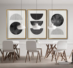 Cargar imagen en el visor de la galería, Set 3 Cuadros Decorativos Abstracto Negro Arena 045 - Arte Geométrico Círculos en Negro Estilo Boho Minimalista
