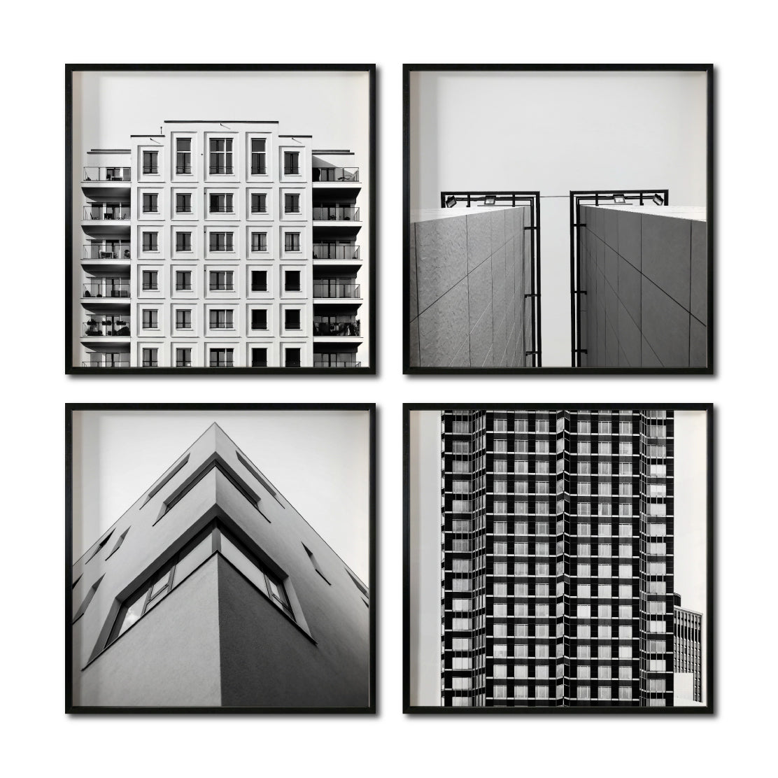 Set 4 Cuadros Decorativos Arquitectónico 046 - Edificios Blanco y Negro