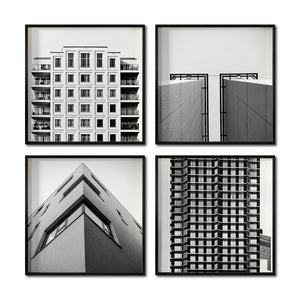 Set 4 Cuadros Decorativos Arquitectónico 046 - Edificios Blanco y Negro