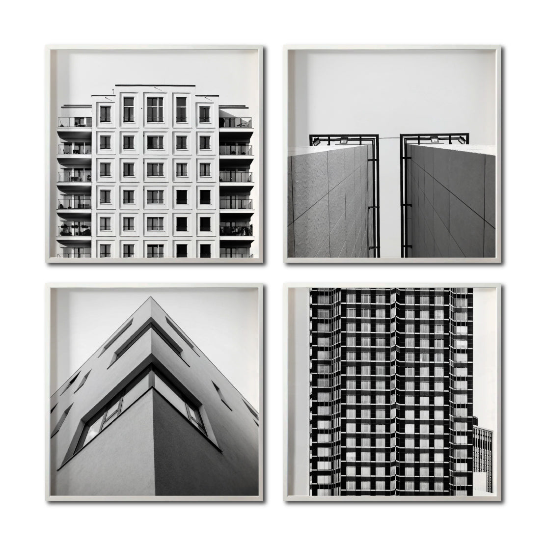 Set 4 Cuadros Decorativos Arquitectónico 046 - Edificios Blanco y Negro