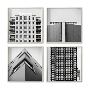 Set 4 Cuadros Decorativos Arquitectónico 046 - Edificios Blanco y Negro