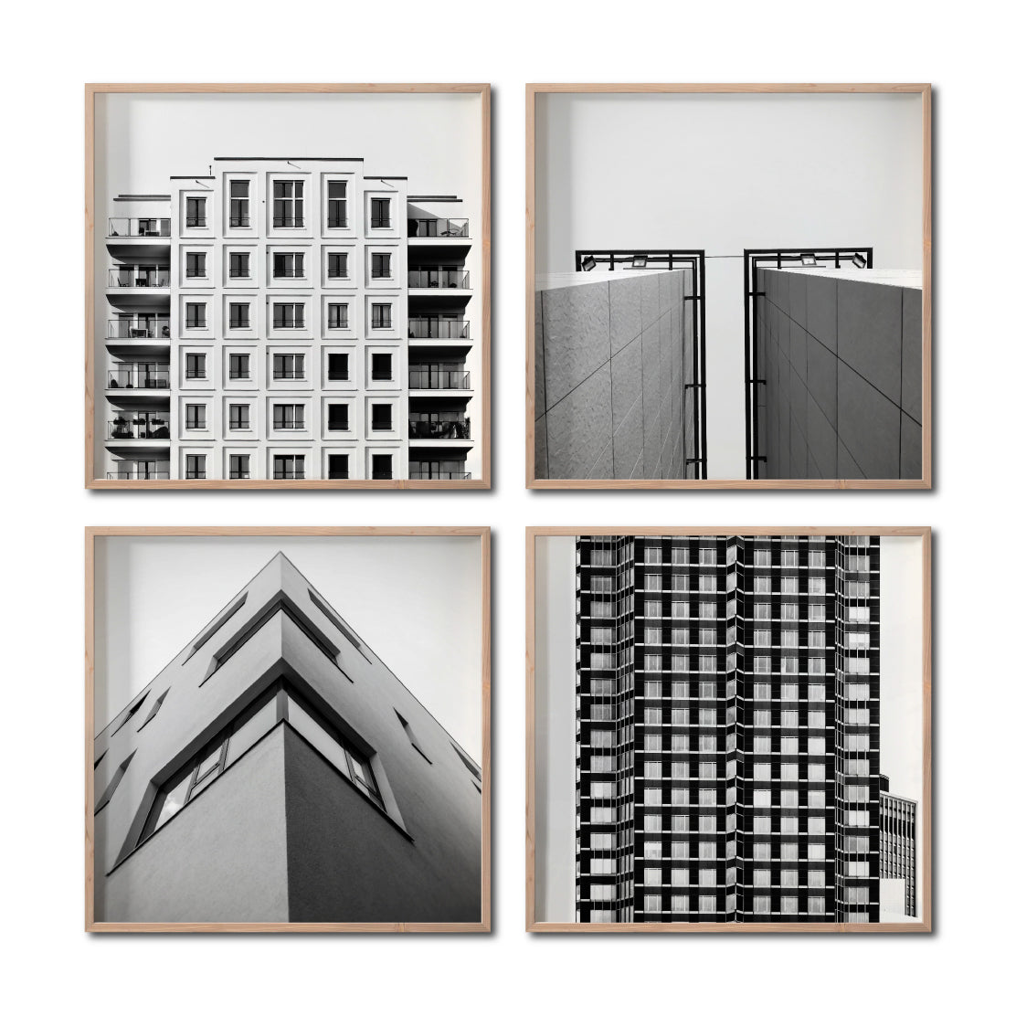 Set 4 Cuadros Decorativos Arquitectónico 046 - Edificios Blanco y Negro