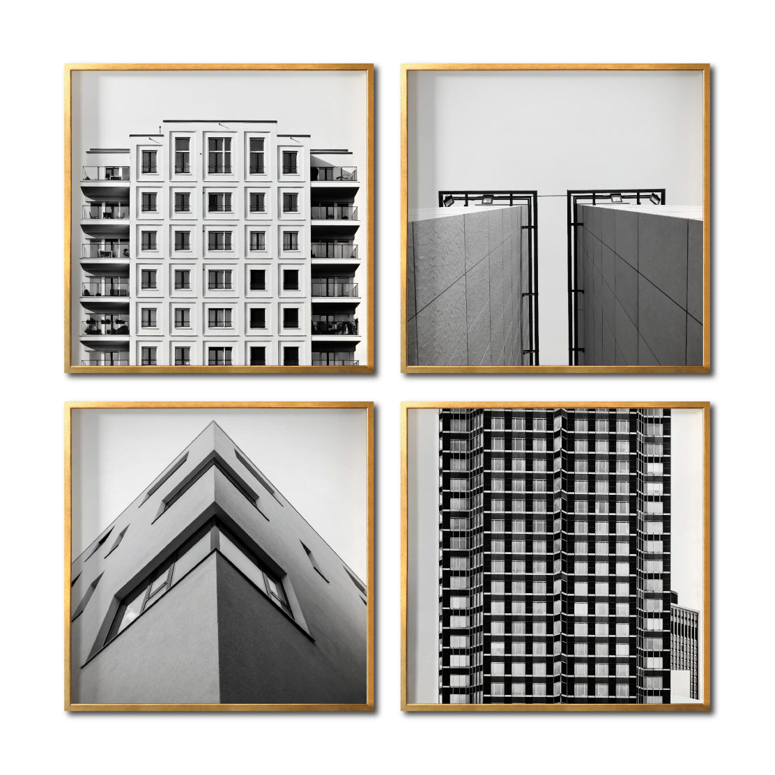 Set 4 Cuadros Decorativos Arquitectónico 046 - Edificios Blanco y Negro