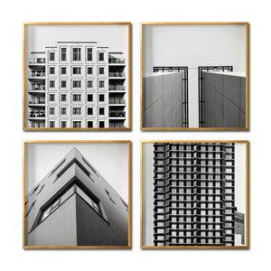Set 4 Cuadros Decorativos Arquitectónico 046 - Edificios Blanco y Negro