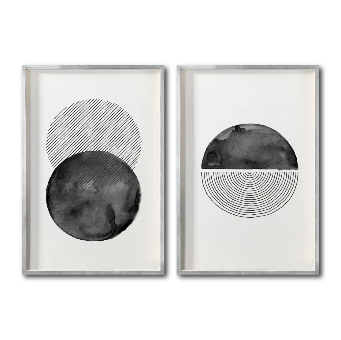 Set Cuadros Decorativos Abstracto Negro Arena 046 - Arte Geométrico Círculos en Negro Estilo Boho Minimalista-Para Sala