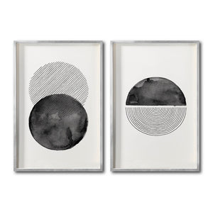 Set 2 Cuadros Decorativos Abstracto Negro Arena 046 - Arte Geométrico Círculos en Negro Estilo Boho Minimalista